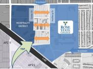 map showing location of innovation in relation to Rose State College and the Hospitality District