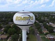 Water tower and aerial view of the city