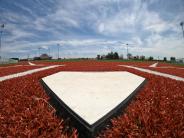 Reed - Home plate view, Carl Albert's Gary Rose Stadium in the background