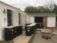 Drums lined up at storage facility