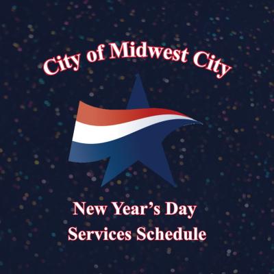 Graphic showing city logo and new year's day text
