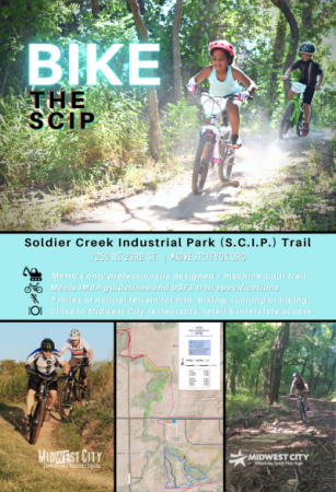 SCIP TRail Ad and details, bikers using various terrains on the trails