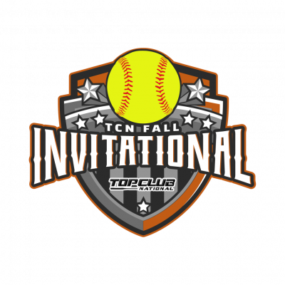 TCN fall invitational logo and shield with softball in center