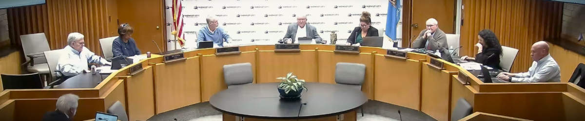 past City Council meeting in chambers in Midwest City Hall