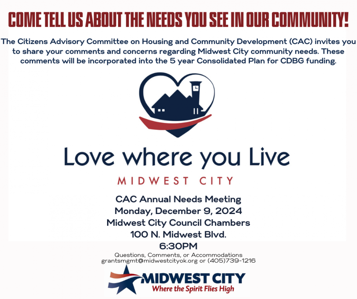 Citizens Advisory Committee on Housing and Community Devlopent Annual Needs Meeting Monday December 9th at 6:30pm i