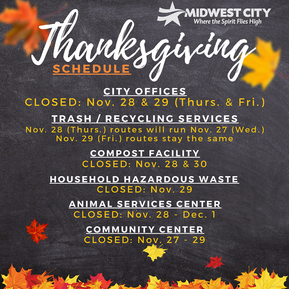 Thanksgiving 2024 - City Schedule
