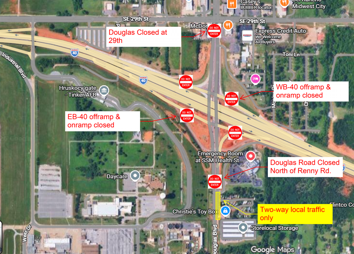 map of temporary Douglas Blvd. closure on February 15 and 16