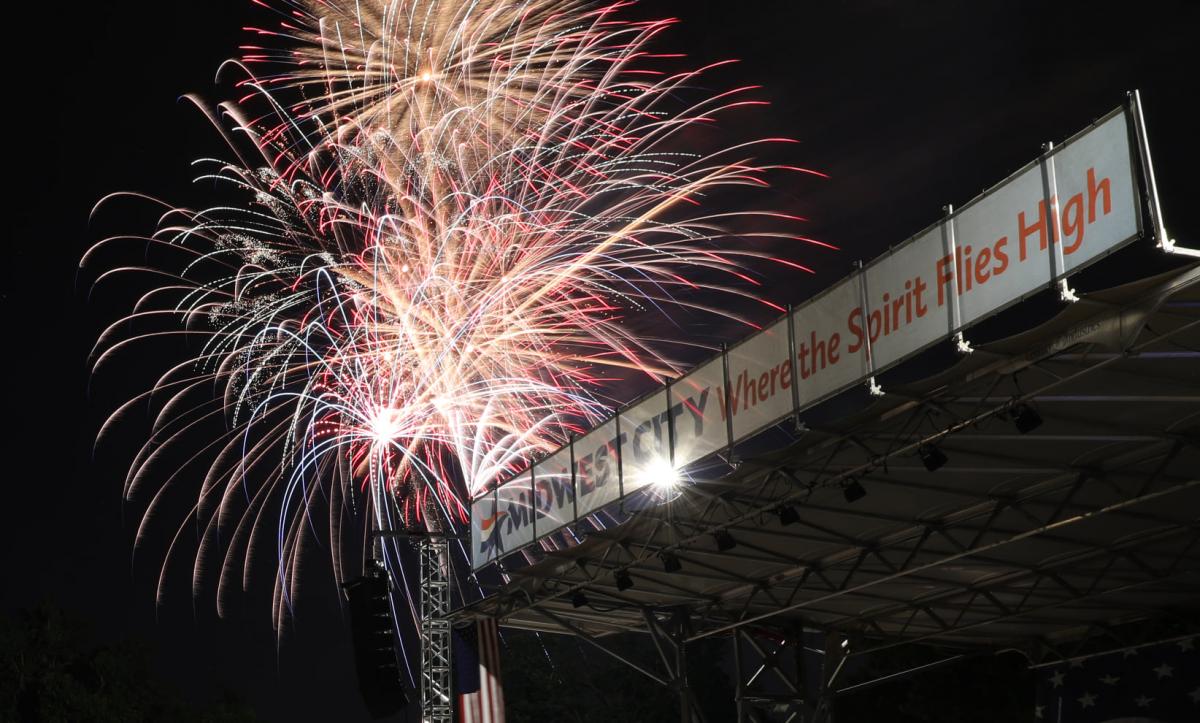 Fireworks over the Midwest City banner