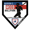 Reed Ballpark Logo ballplayer silhouetted surrounded by home plate border